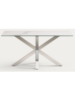 PEARLHARBOR 160 oder 180 oder 200 cm feste Porzellanglasplatte und Edelstahl Designtisch