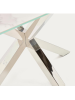 PEARLHARBOR Plateau fixe en verre porcelaine 160 ou 180 ou 200 cm et table design pieds acier inoxydable