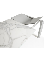 AMAELIA 120 or 140 or 160 cm extendable table with porcelain stoneware top and light gray metal legs