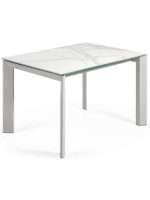 AMAELIA 120 o 140 o 160 cm tavolo allungabile con piano in gres porcellanato e gambe in metallo grigio chiaro