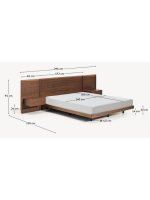 ANDER with LED light double bed 160 or 180 cm with built in bedside tables in walnut veneer