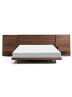 ANDER mit LED Licht Doppelbett 160 oder 180 cm mit integrierten Nachttischen in Nussbaumfurnier
