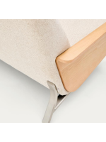 COSENZA divano 3 posti in ciniglia beige idrorepellente braccioli impiallacciato rovere e gambe in acciaio inox spazzolato