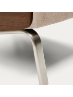 LEA 3 seater sofa in water repellent chenille with walnuts veneer armrests and brushed stainless steel legs