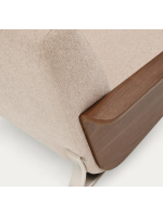 LEA 3 Sitzer Sofa aus wasserabweisendem Chenille mit Armlehnen aus Walnussfurnier und Beinen aus gebürstetem Edelstahl