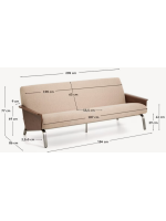 LEA 3 seater sofa in water repellent chenille with walnuts veneer armrests and brushed stainless steel legs