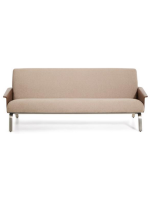 LEA 3 seater sofa in water repellent chenille with walnuts veneer armrests and brushed stainless steel legs