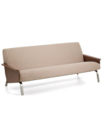LEA 3 Sitzer Sofa aus wasserabweisendem Chenille mit Armlehnen aus Walnussfurnier und Beinen aus gebürstetem Edelstahl
