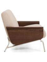 LEA 3 seater sofa in water repellent chenille with walnuts veneer armrests and brushed stainless steel legs