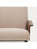 LEA 2 Sitzer Sofa aus wasserabweisendem Chenille mit Armlehnen aus Walnussfurnier und Beinen aus gebürstetem Edelstahl