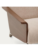 LEA 2 Sitzer Sofa aus wasserabweisendem Chenille mit Armlehnen aus Walnussfurnier und Beinen aus gebürstetem Edelstahl