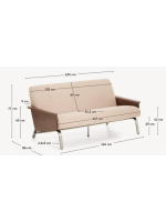 LEA 2 Sitzer Sofa aus wasserabweisendem Chenille mit Armlehnen aus Walnussfurnier und Beinen aus gebürstetem Edelstahl