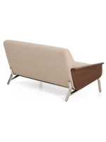 LEA 2 Sitzer Sofa aus wasserabweisendem Chenille mit Armlehnen aus Walnussfurnier und Beinen aus gebürstetem Edelstahl