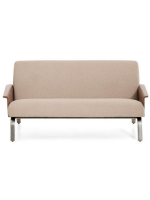 LEA 2 Sitzer Sofa aus wasserabweisendem Chenille mit Armlehnen aus Walnussfurnier und Beinen aus gebürstetem Edelstahl