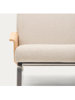 COSENZA divano 2 posti in ciniglia beige idrorepellente braccioli impiallacciato rovere e gambe in acciaio inox spazzolato