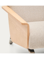 COSENZA divano 2 posti in ciniglia beige idrorepellente braccioli impiallacciato rovere e gambe in acciaio inox spazzolato