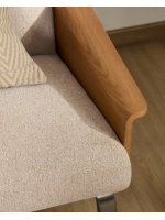 COSENZA divano 2 posti in ciniglia beige idrorepellente braccioli impiallacciato rovere e gambe in acciaio inox spazzolato