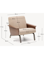 LEA Sillón en chenilla hidrófuga con reposabrazos de chapa de nueces y patas de acero inoxidable cepillado