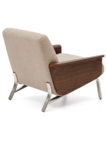 LEA Sillón en chenilla hidrófuga con reposabrazos de chapa de nueces y patas de acero inoxidable cepillado