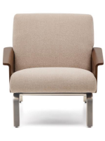 LEA fauteuil en chenille hydrofuge avec accoudoirs en placage de noyer et pieds en acier inoxydable brossé