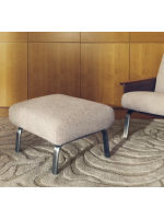 LEA pouf in water repellent chenille and brushed stainless steel legs