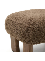 MOMENT pouf avec assise en tissu bouclé marron et pieds en frêne massif finition noyer