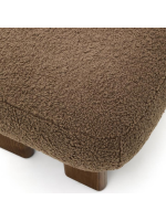 MOMENT pouf seat in brown bouclé fabric and legs in solid ash wood with walnut finish