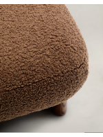 MOMENT pouf seat in brown bouclé fabric and legs in solid ash wood with walnut finish