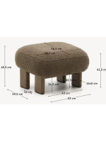 MOMENT pouf seduta in tessuto bouclé marrone e gambe in legno massello di frassino finitura noce