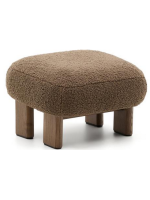 MOMENT Asiento puf en tejido bouclé marrón y patas en madera maciza de fresno con acabado nogal