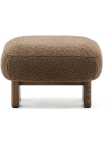MOMENT pouf seduta in tessuto bouclé marrone e gambe in legno massello di frassino finitura noce