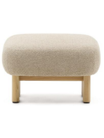 ARIEL Asiento de puf en tejido bouclé beige y patas de madera maciza de fresno natural