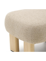ARIEL Asiento de puf en tejido bouclé beige y patas de madera maciza de fresno natural
