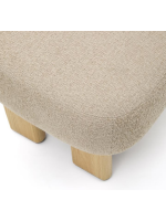 ARIEL pouf seat in beige bouclé fabric and legs in solid natural ash wood