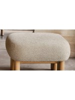ARIEL Asiento de puf en tejido bouclé beige y patas de madera maciza de fresno natural