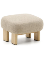 ARIEL pouf seat in beige bouclé fabric and legs in solid natural ash wood