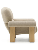 ARIEL fauteuil en tissu bouclé beige et pieds en frêne massif naturel