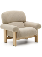 ARIEL fauteuil en tissu bouclé beige et pieds en frêne massif naturel