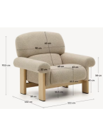 ARIEL fauteuil en tissu bouclé beige et pieds en frêne massif naturel