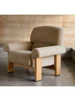 ARIEL Sillón en tejido bouclé beige y patas de madera maciza de fresno natural