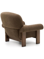 MOMENT poltrona in tessuto bouclé marrone e gambe in legno massello di frassino finitura noce