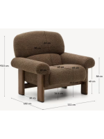 MOMENT poltrona in tessuto bouclé marrone e gambe in legno massello di frassino finitura noce
