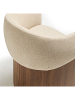 ANTAS chaise avec accoudoirs en chenille beige hydrofuge et placage noyer