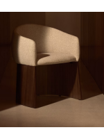ANTAS chaise avec accoudoirs en chenille beige hydrofuge et placage noyer