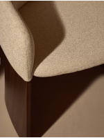 ANTAS chaise avec accoudoirs en chenille beige hydrofuge et placage noyer
