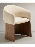 ANTAS chair with armrests in beige water repellent chenille and walnut veneer