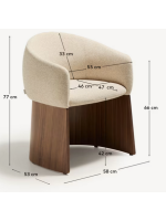 ANTAS chaise avec accoudoirs en chenille beige hydrofuge et placage noyer