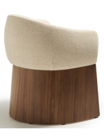 ANTAS chaise avec accoudoirs en chenille beige hydrofuge et placage noyer