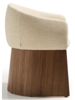 ANTAS chaise avec accoudoirs en chenille beige hydrofuge et placage noyer