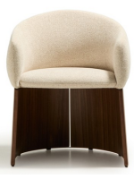 ANTAS Silla con reposabrazos en chenilla hidrófuga beige y chapa de nogal